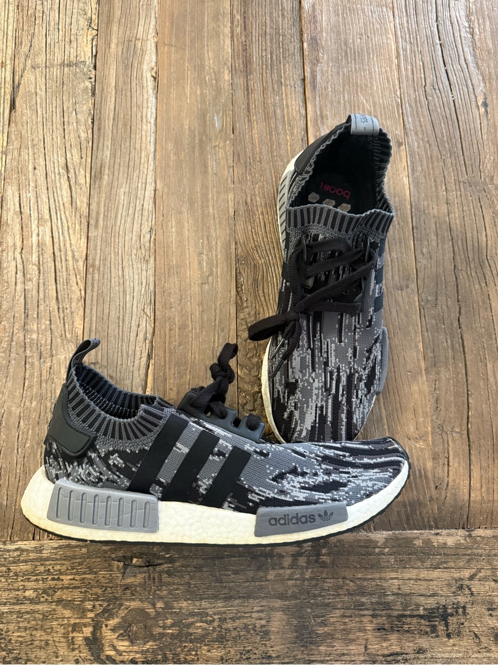 adidas NMD R1 Primeknit Sneakers - Black & Gray Pattern